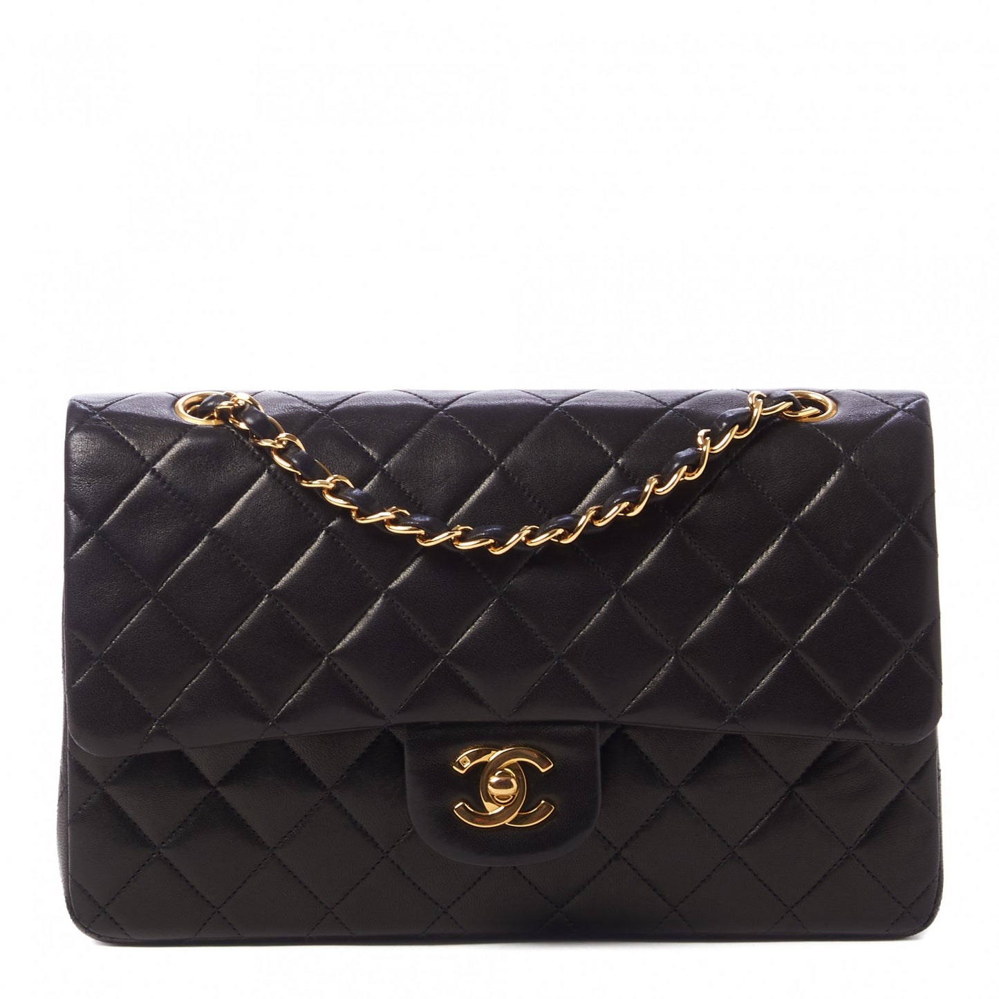 Lambskin Quilted Medium Double Flap Brown