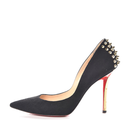 Christian Louboutin Suede Spiked Zappa 100 Pumps 35 Black Gold 1 of 18