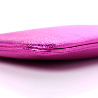 Balenciaga Metallic Goatskin Logo Large Everyday Zip Pouch Rose Fuchsia Black 7 of 8