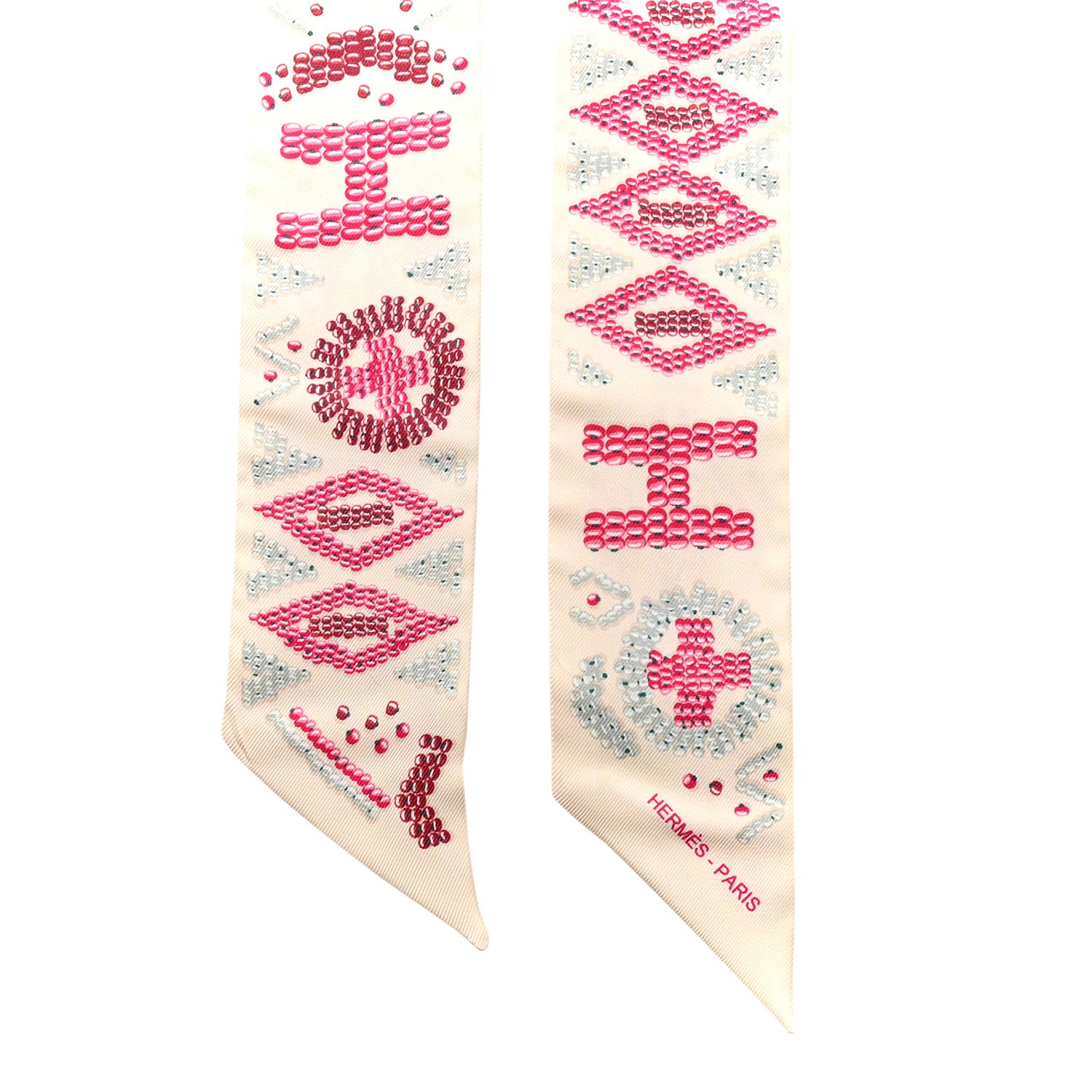 Hermes Silk Kelly En Perles Twilly Creme Framboise 2 of 3