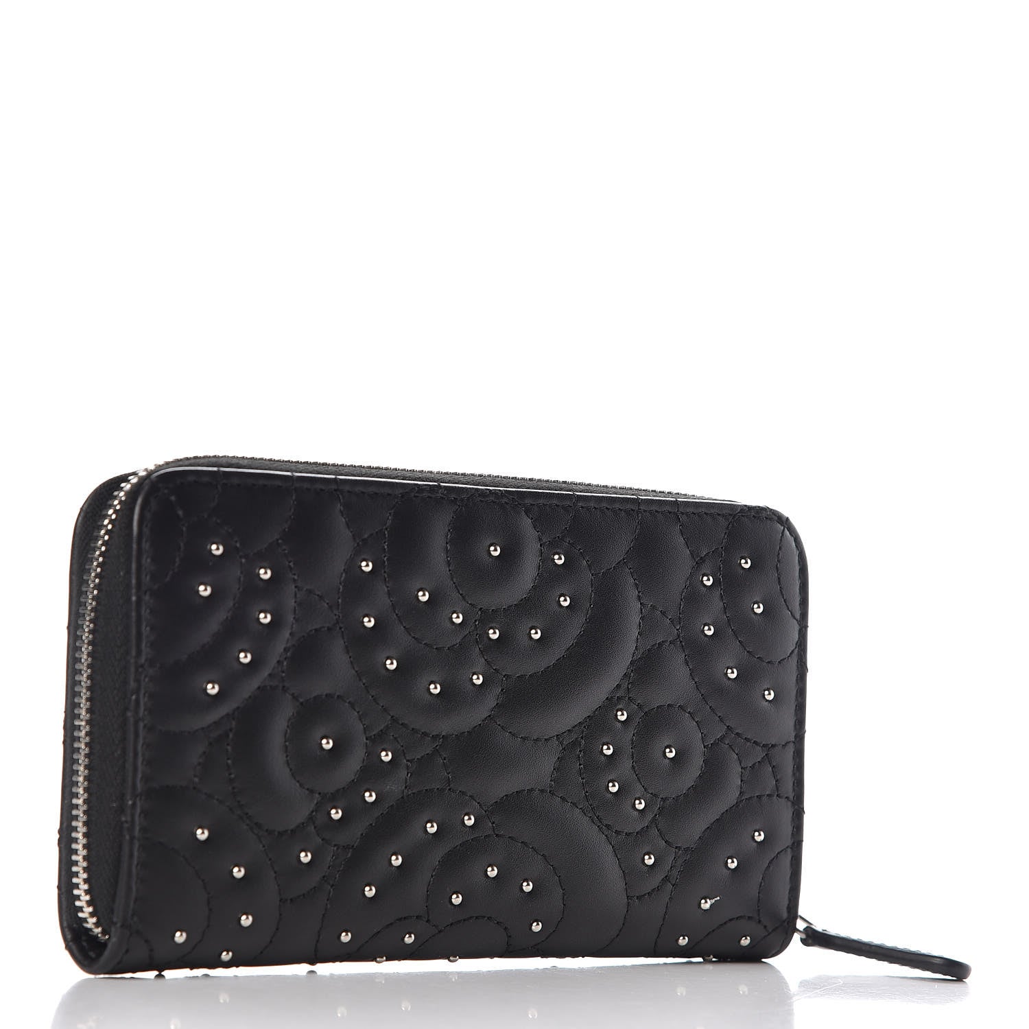 Chanel Lambskin Camellia Studded Zip Around Wallet Black 3 of 9
