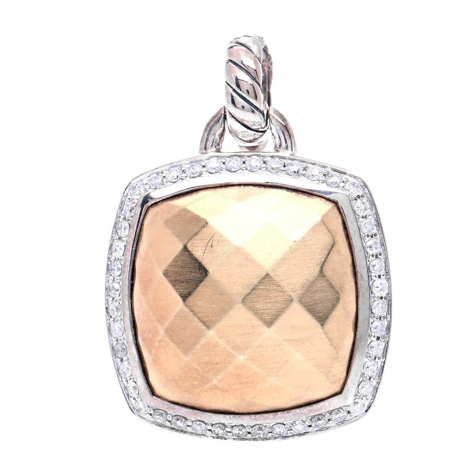David Yurman Sterling Silver 18K Yellow Gold Diamond 14mm Albion Enhancer Pendant 1 of 5