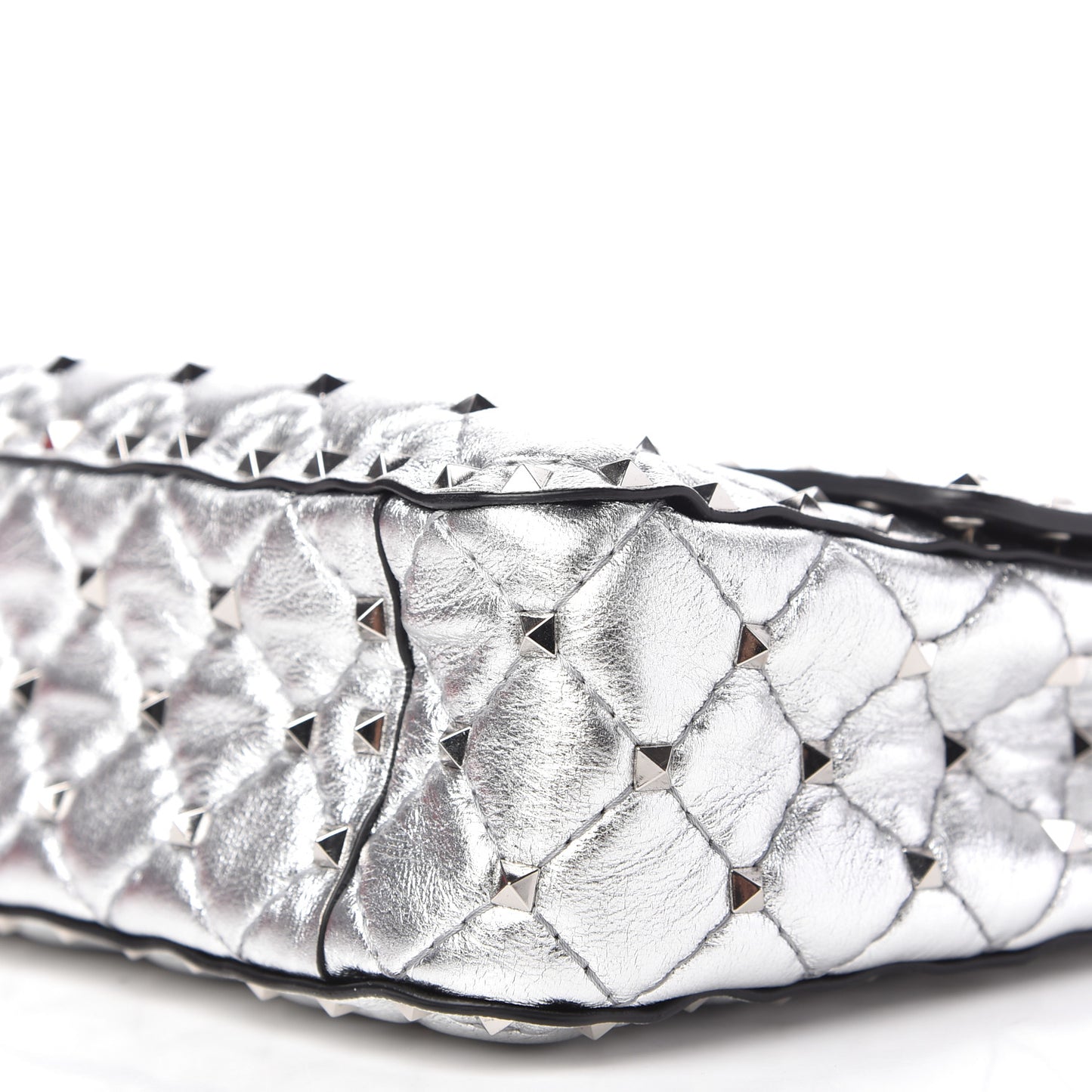 Metallic Nappa Medium Rockstud Spike Shoulder Bag Silver