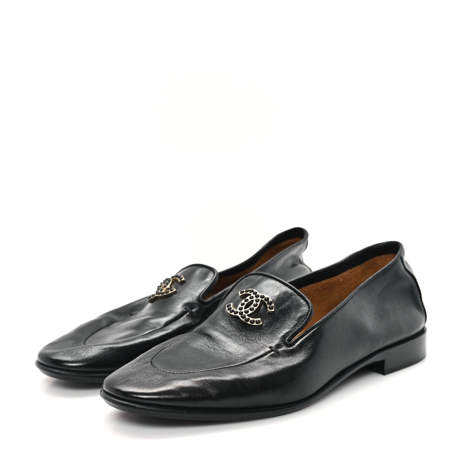 Shiny Calfskin CC Mocassin Loafers 38 Black