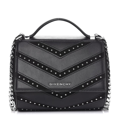 Givenchy Calfskin Suede Mini Studded Chevron Pandora Box Crossbody Bag Black 1 of 7