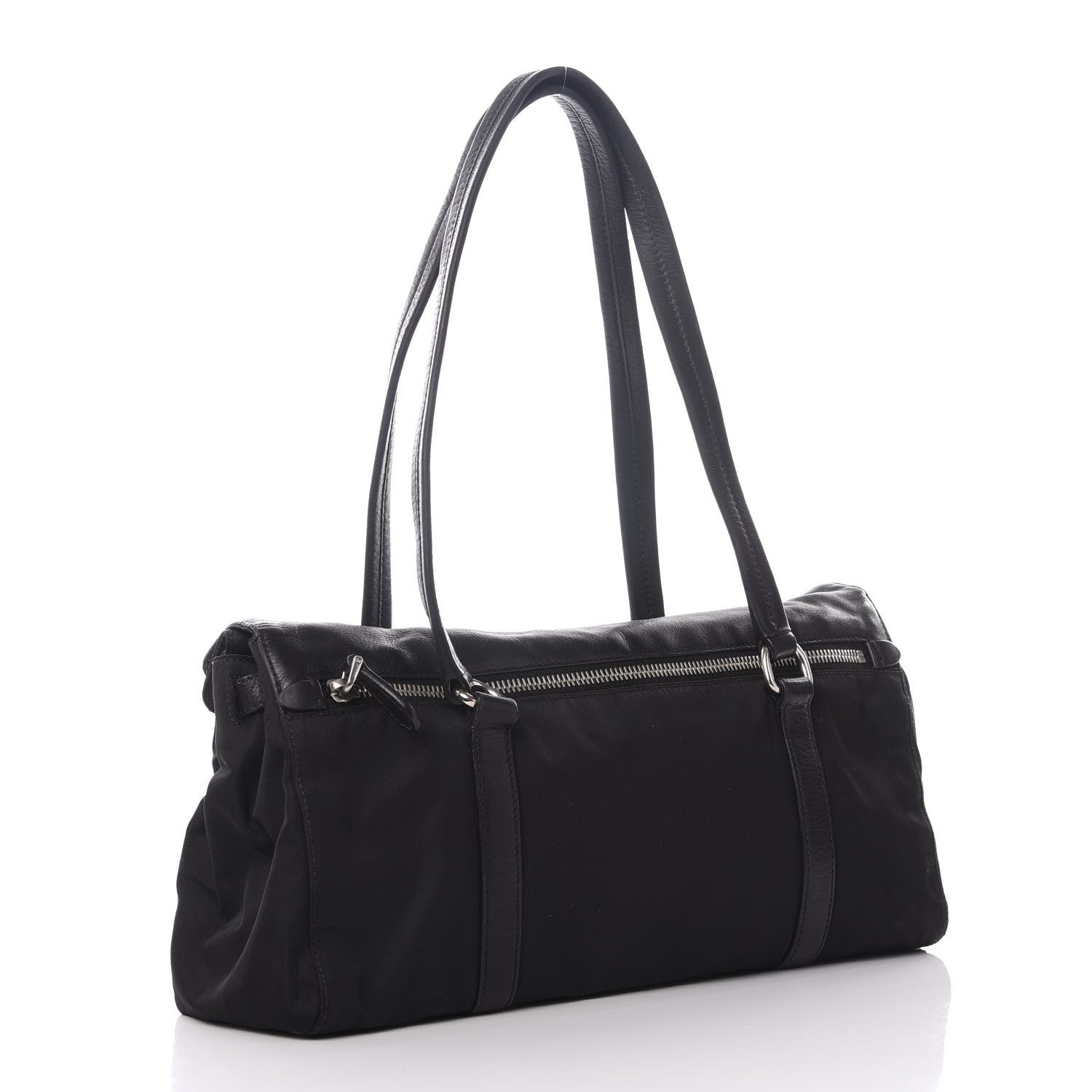Prada Tessuto Nylon Vitello Foldover Pushlock Satchel Black 2 of 9