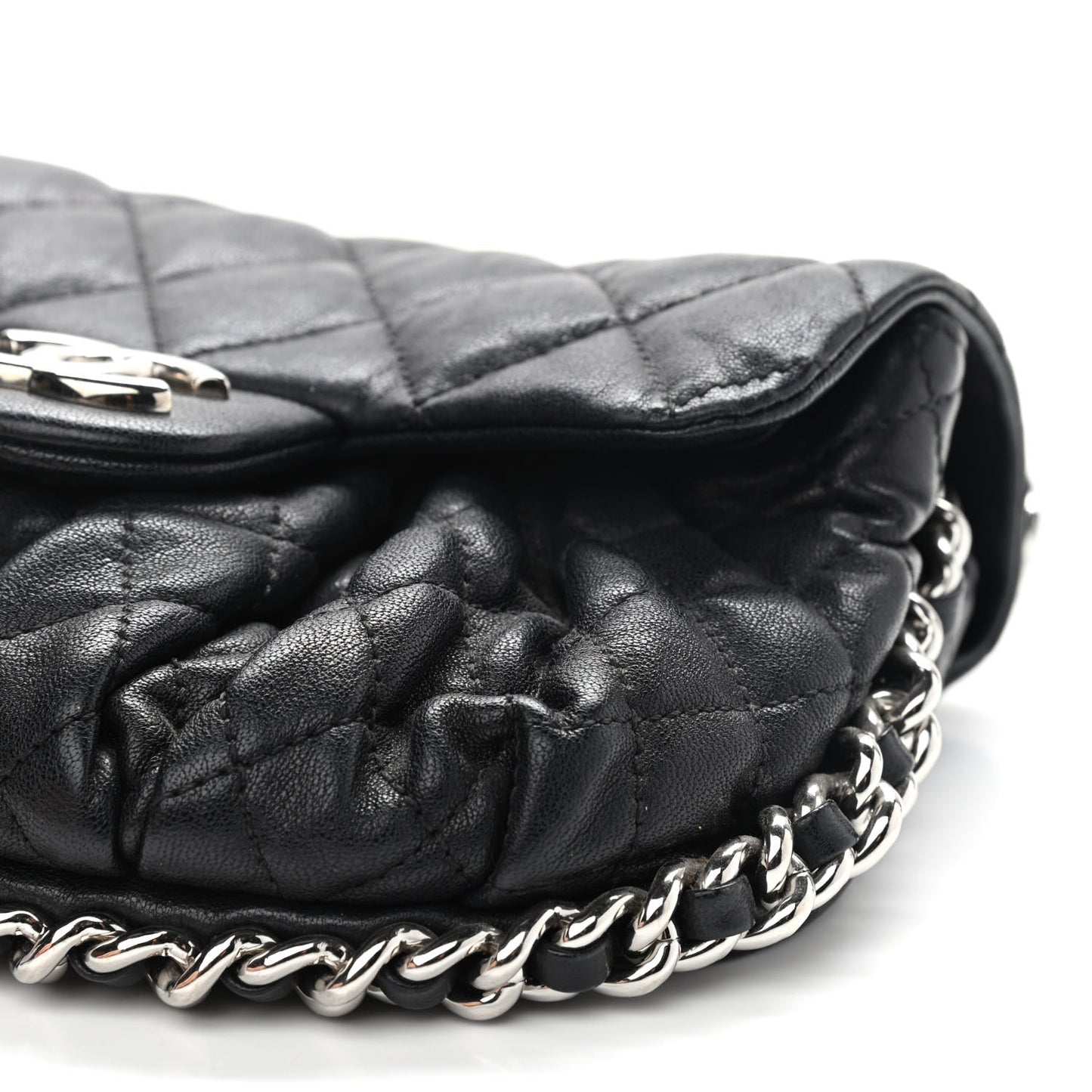 Washed Lambskin Quilted Mini Chain Around Flap Black