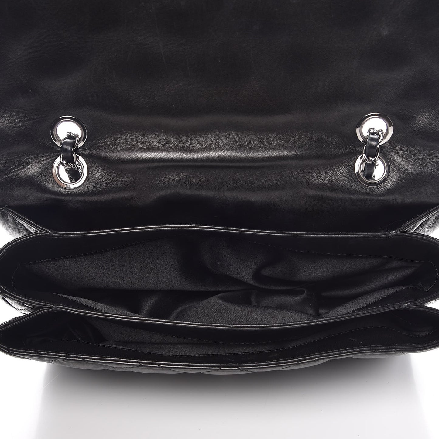 Lambskin Quilted 3 Accordion Flap Bag Black