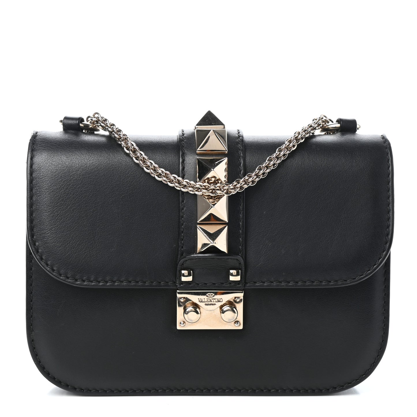 Vitello Small Glam Lock Rockstud Flap Black