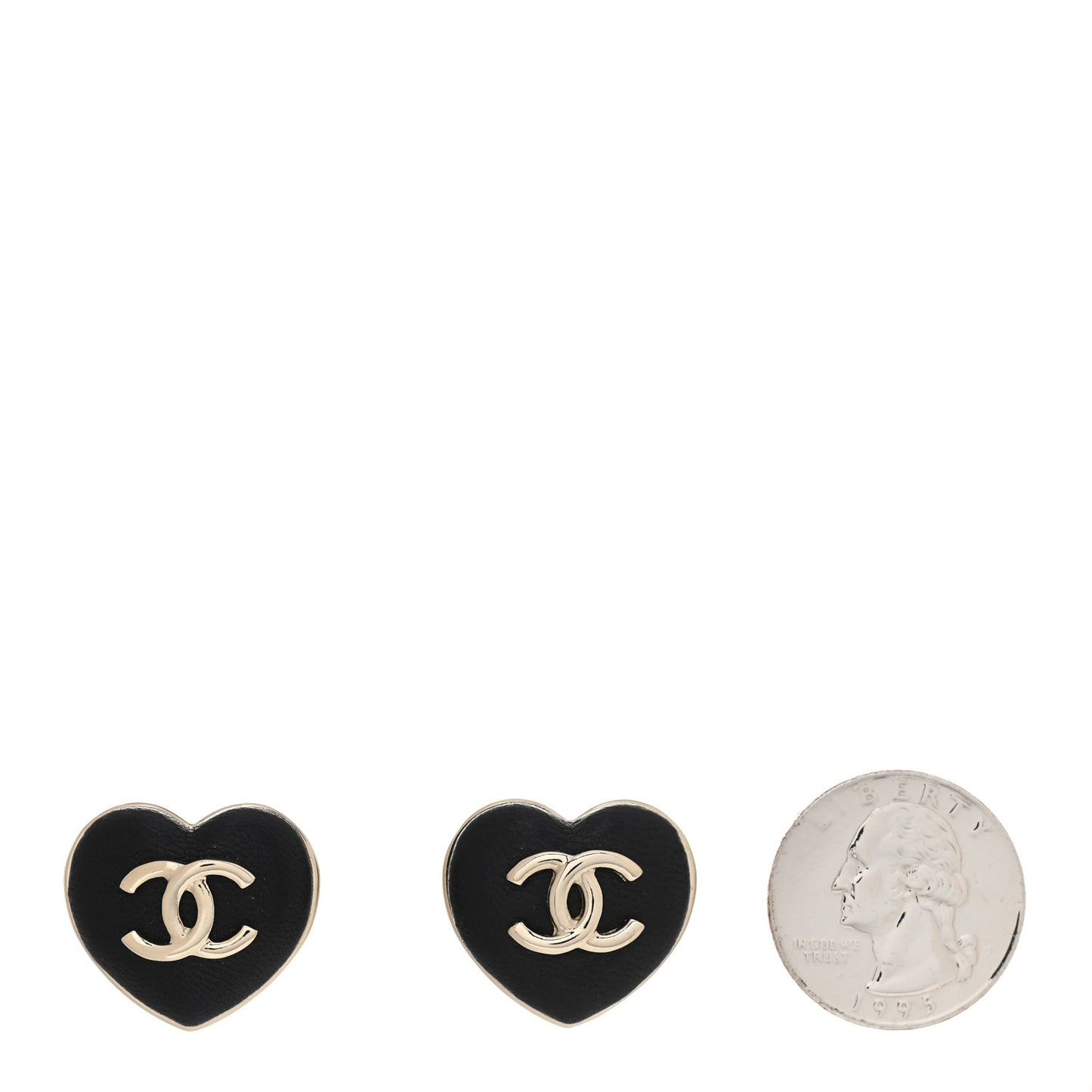 Lambskin CC Heart Earrings Black Gold
