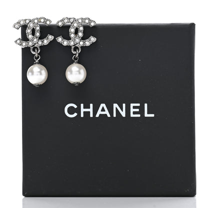 Chanel Crystal Pearl CC Drop Earrings Ruthenium 5 of 5