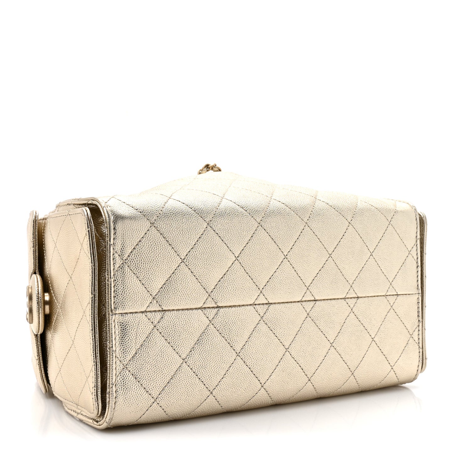 Metallic Caviar Quilted Small Chanel 25 Handbag Gold