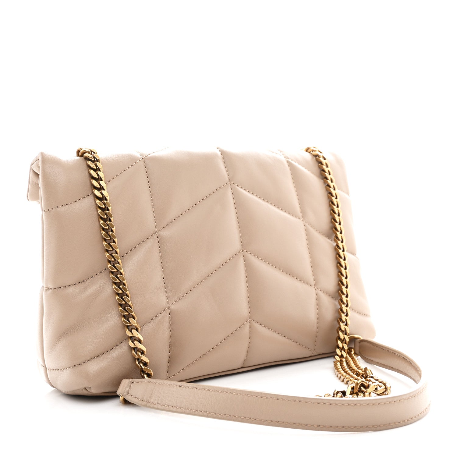 Saint Laurent Lambskin Quilted Toy Loulou Puffer Monogram Chain Satchel Dark Beige 3 of 11