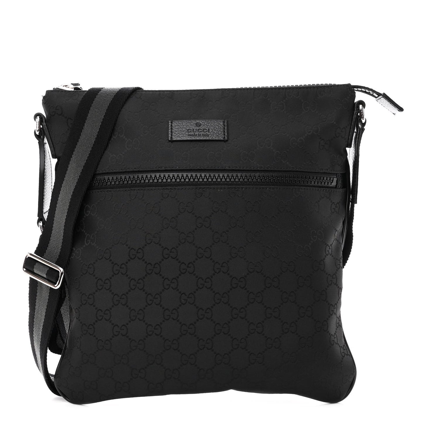 Nylon Monogram Medium Flat Messenger Bag Black