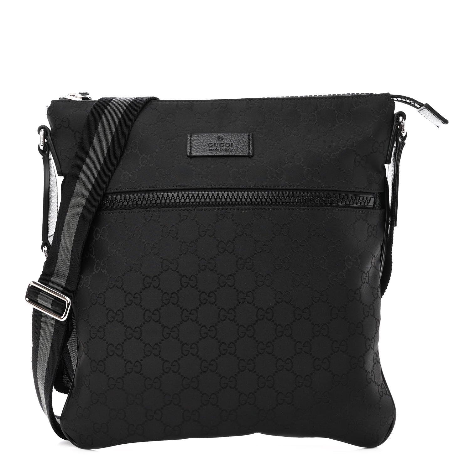 Gucci Nylon Monogram Medium Flat Messenger Bag Black 1 of 10