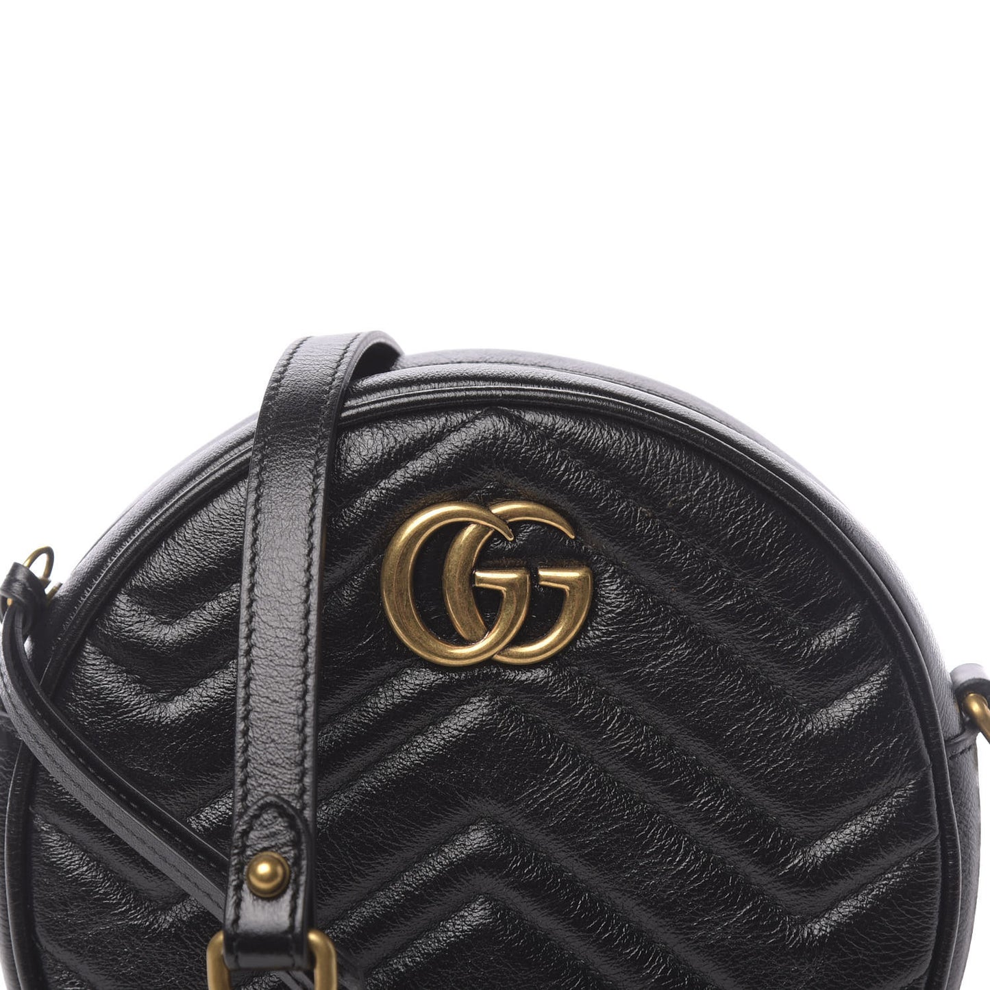 Azalea Calfskin Matelasse Heart Mini GG Marmont Round Shoulder Bag Black