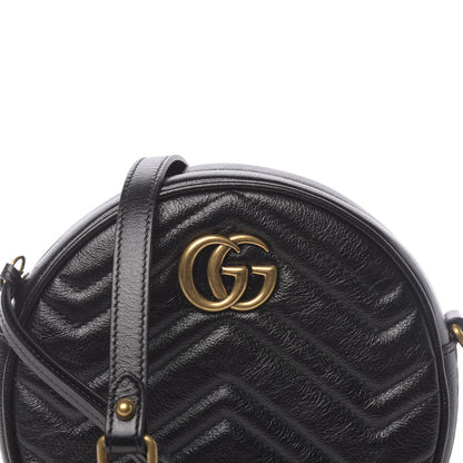 Gucci Azalea Calfskin Matelasse Heart Mini GG Marmont Round Shoulder Bag Black 10 of 10