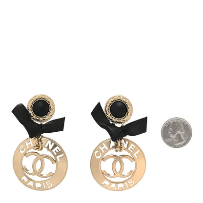 Chanel Lambskin Logo Drop Clip On Earrings Gold Black 2 of 4