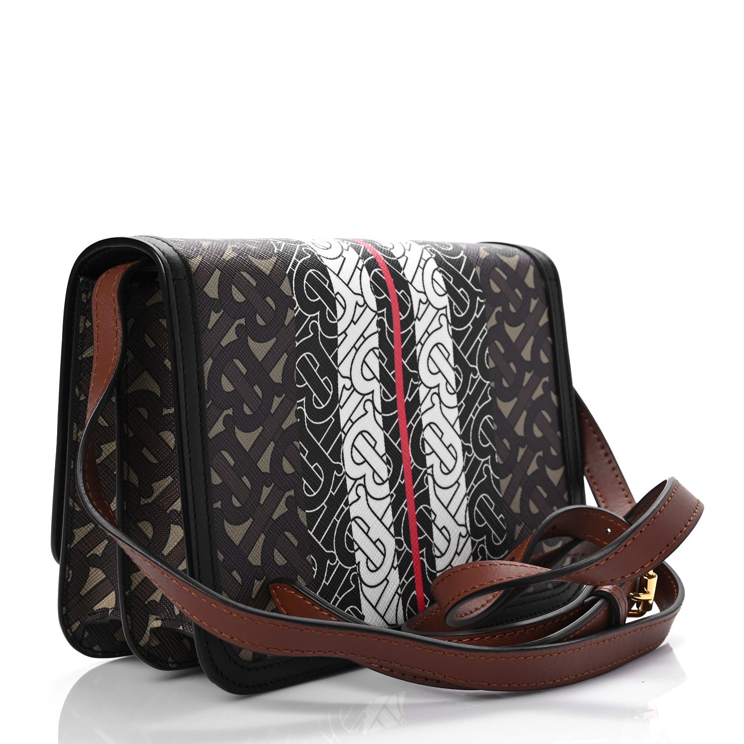 Burberry E-Canvas Monogram Stripe Small TB Bag Bridle Brown 3 of 7