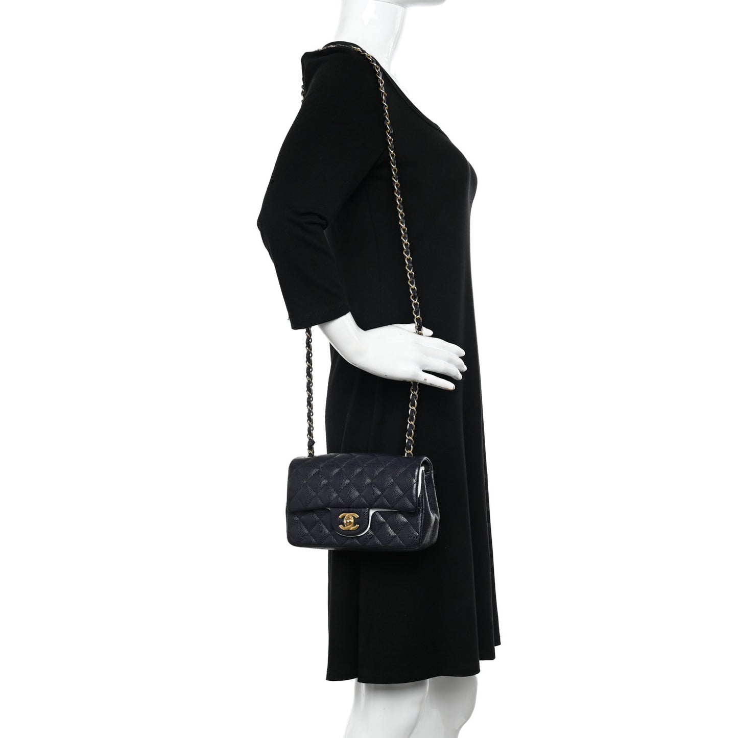 Caviar Quilted Mini Rectangular Flap Navy