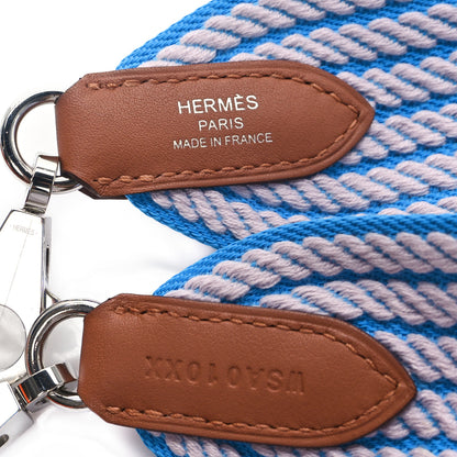 Hermes Toile Swift 50mm Sangle Cordage Shoulder Strap Azur Mauve Pale Gold 3 of 4