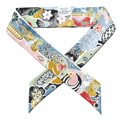 Hermes Silk Bingata Twilly Bleu Ciel Vert Rose 1 of 4
