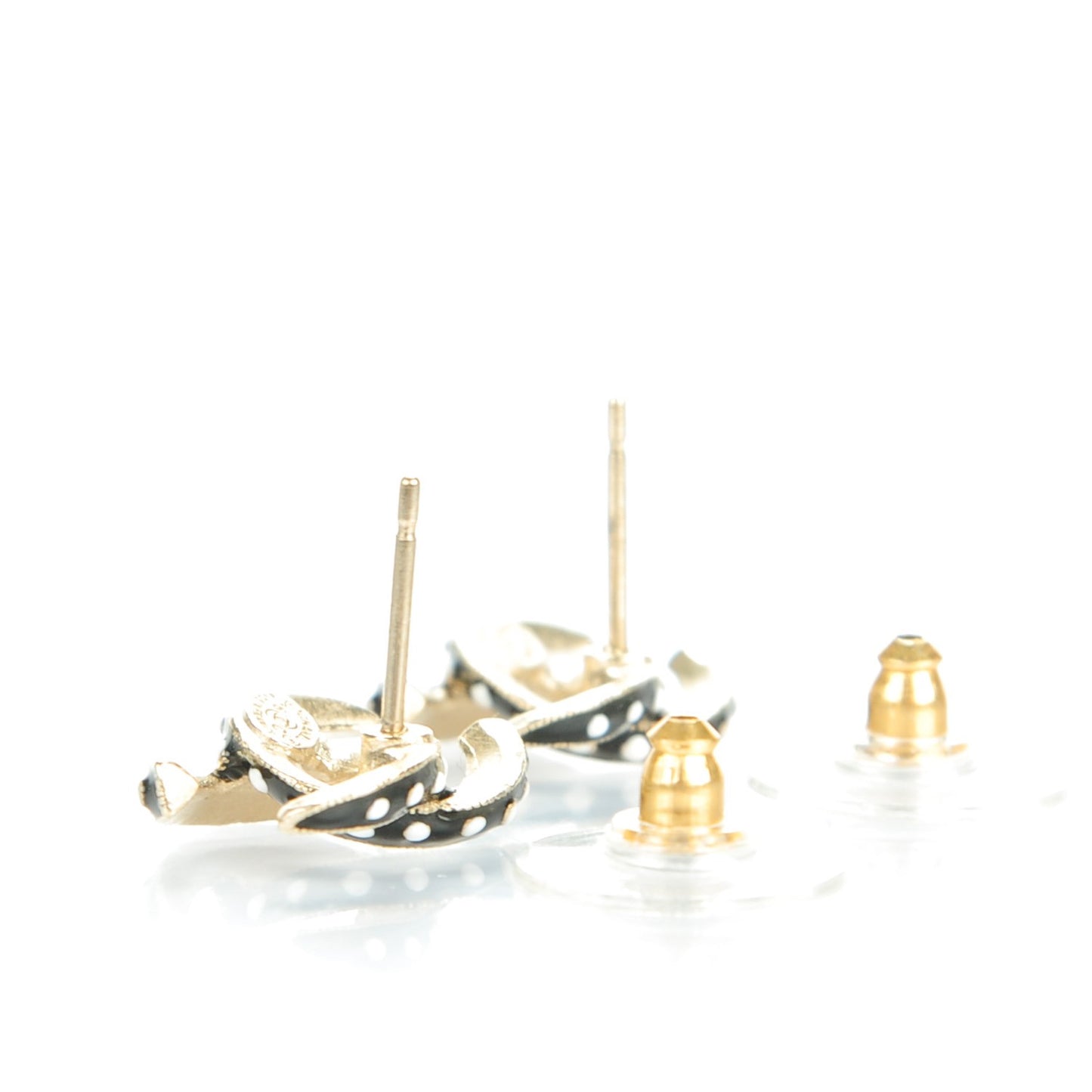 Enamel CC Earrings Black White Gold