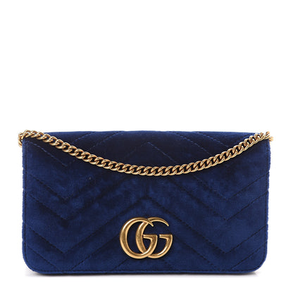 Gucci Velvet Matelasse GG Marmont Mini Bag Cobalt Blue 1 of 7