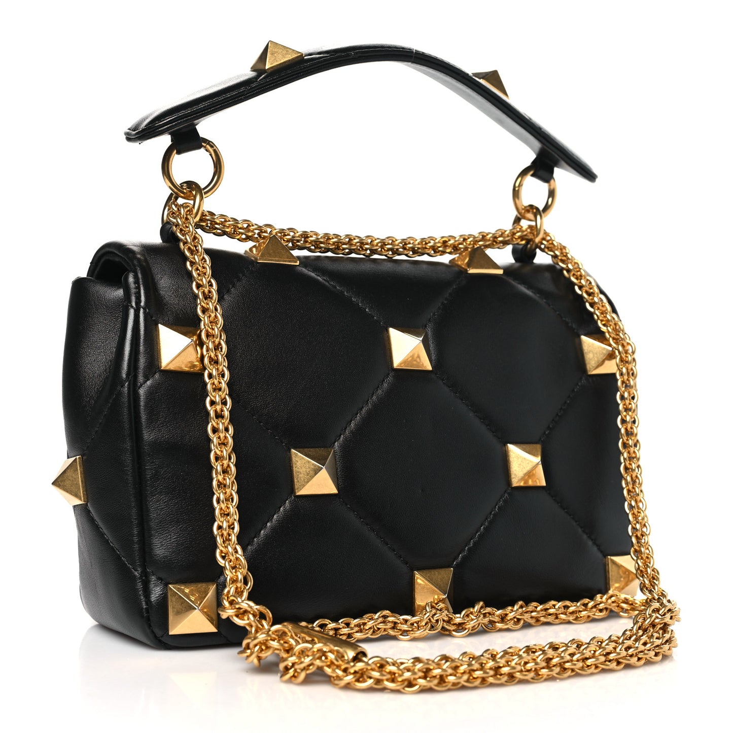 VALENTINO GARAVANI Nappa Medium Roman Stud Shoulder Bag Black