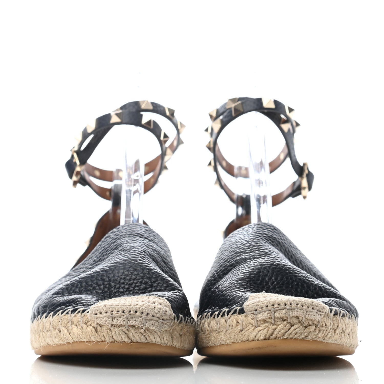 Valentino Garavani Grained Calfskin Rockstud Ankle Wrap Espadrille Flats 40 Navy 2 of 6