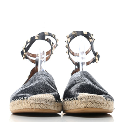 Valentino Garavani Grained Calfskin Rockstud Ankle Wrap Espadrille Flats 40 Navy 2 of 6