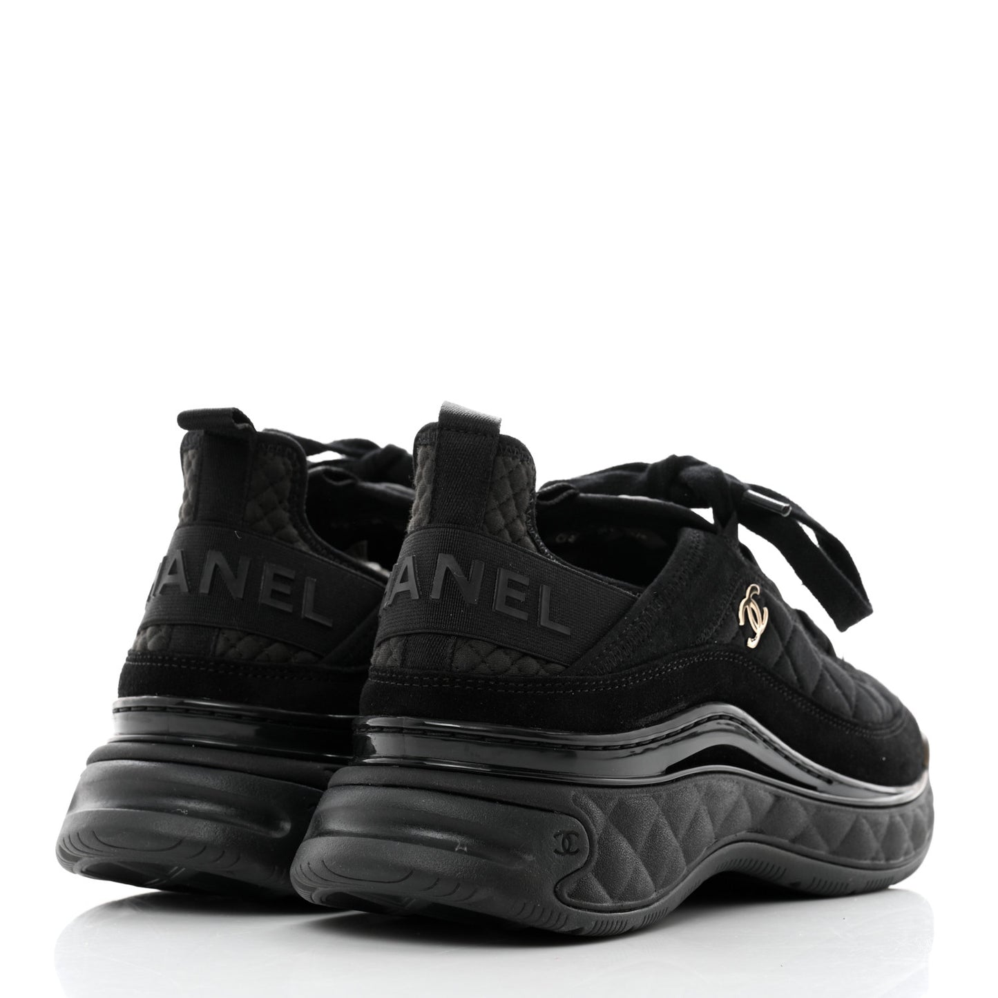 Suede Calfskin Mixed Fibers CC Sneakers 38.5 Black