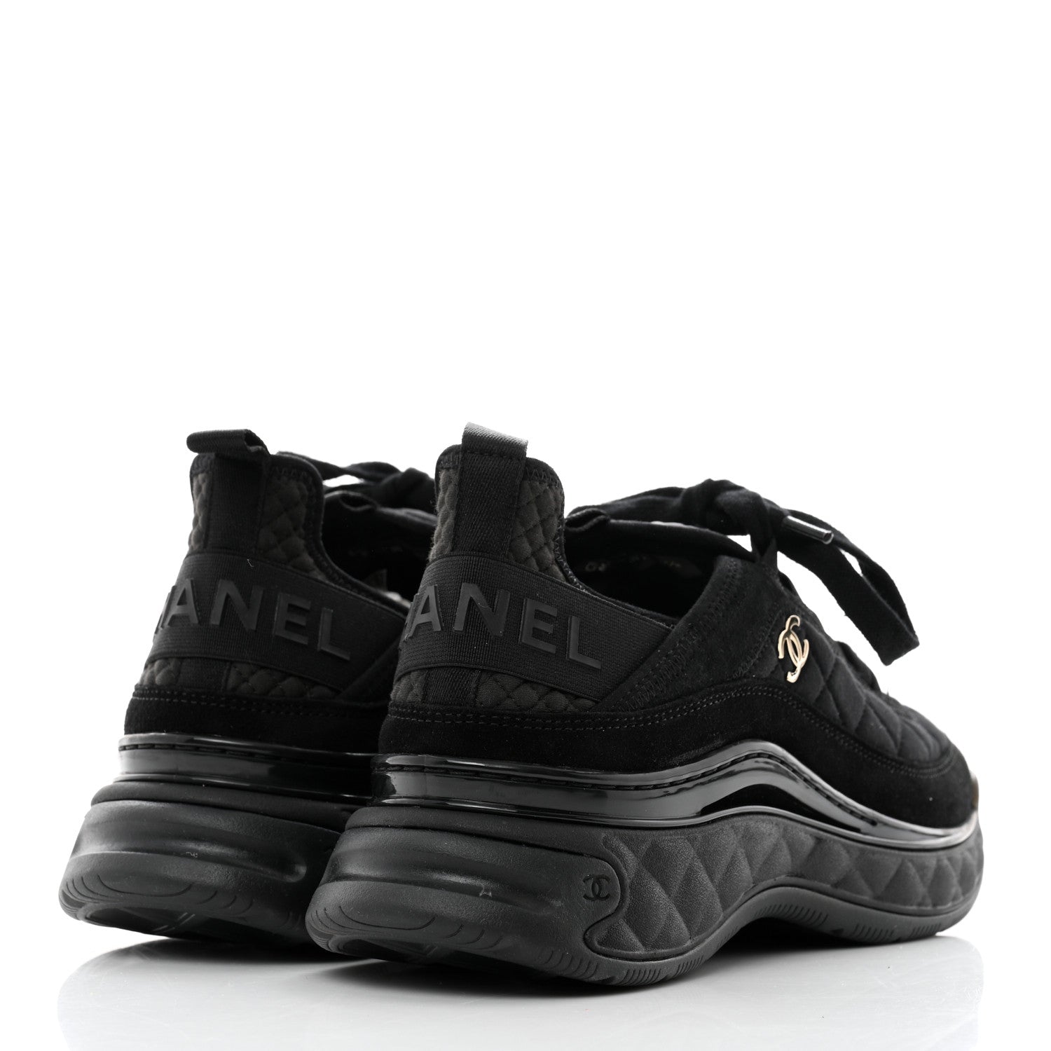 Chanel Suede Calfskin Mixed Fibers CC Sneakers 38.5 Black 4 of 9