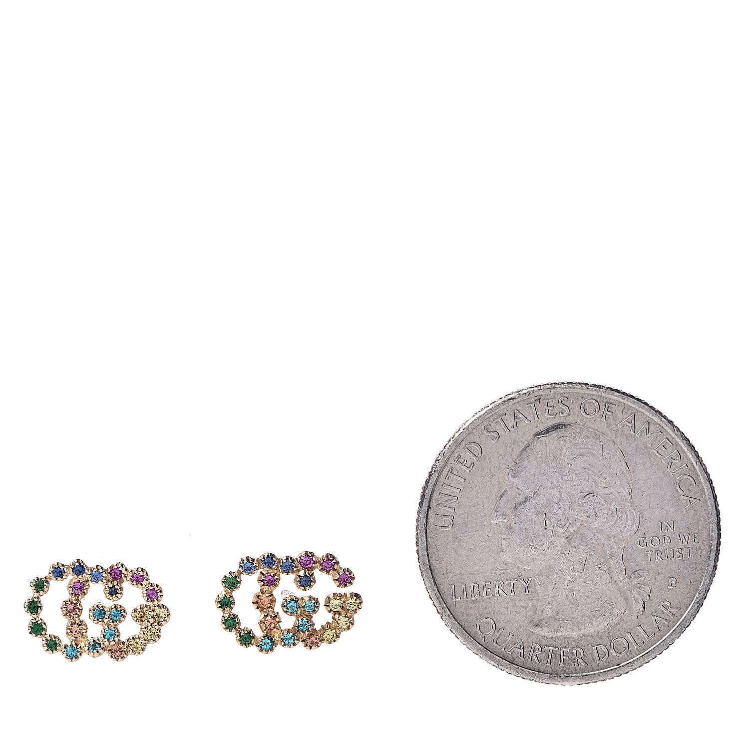 Gucci 18K Yellow Gold Sapphire Topaz Tsavorite Citrine Running G Stud Earrings 2 of 4