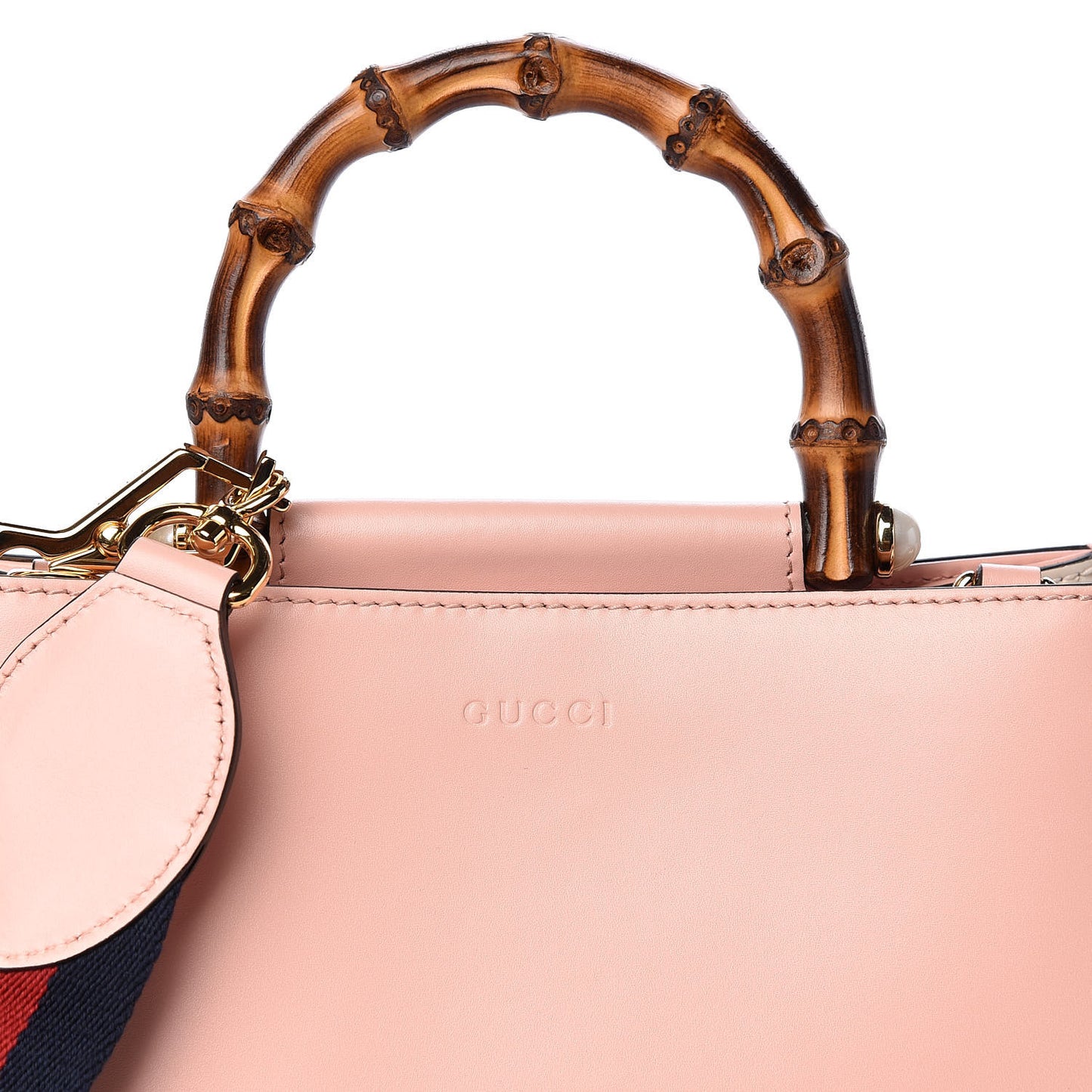 Nappa Bamboo Web Mini Nymphaea Top Handle Bag Perfect Pink Mystic White