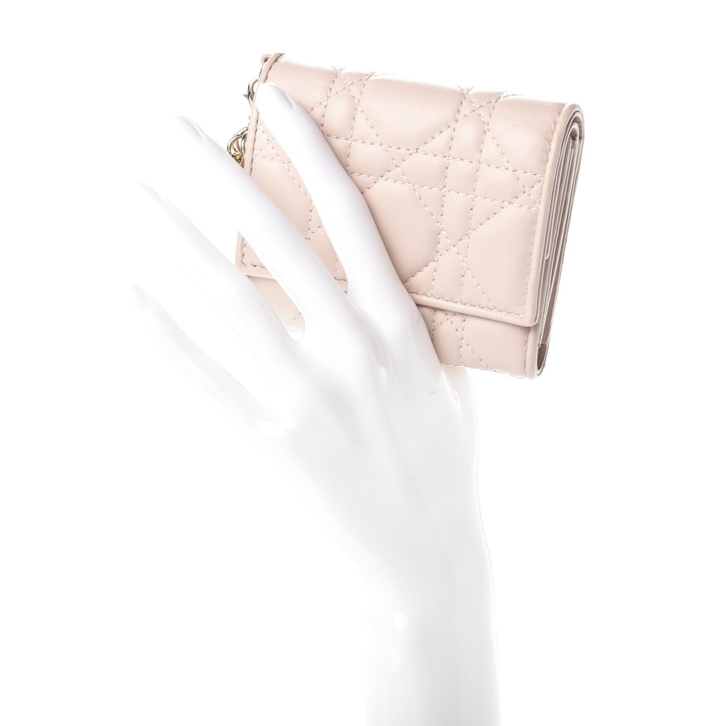 Lambskin Cannage Lady Dior Compact Wallet Light Pink