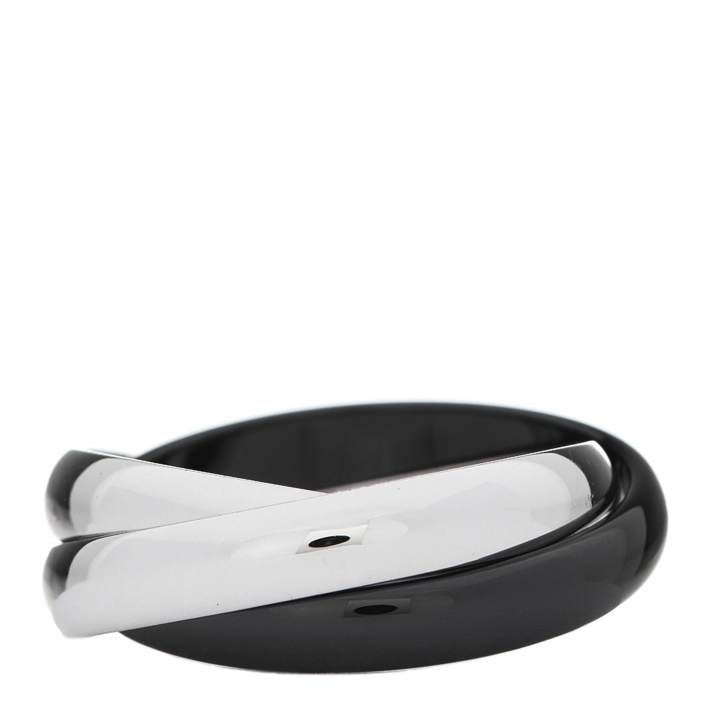 18K White Gold Black Ceramic Trinity Ring 56 7.5