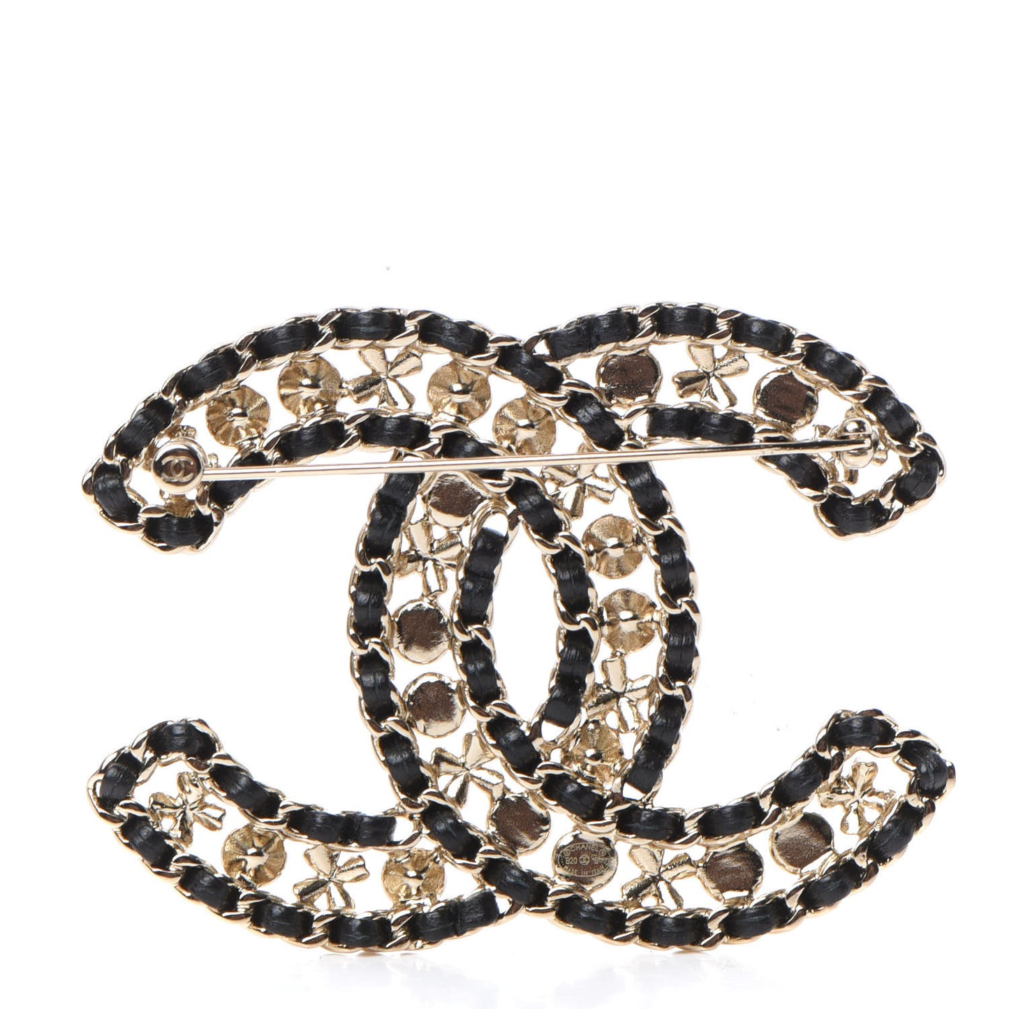 Metal Lambskin Crystal Sergeant Chanel Brooch Black Gold