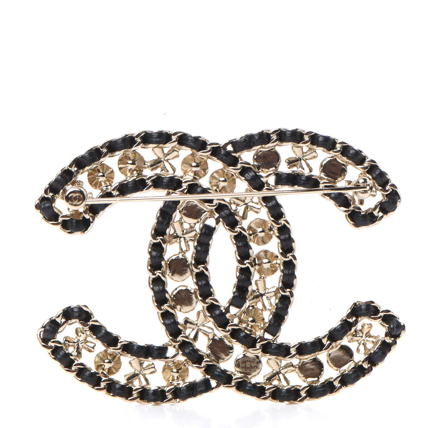 Chanel Metal Lambskin Crystal Sergeant Chanel Brooch Black Gold 3 of 4