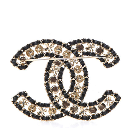 Chanel Metal Lambskin Crystal Sergeant Chanel Brooch Black Gold 3 of 4