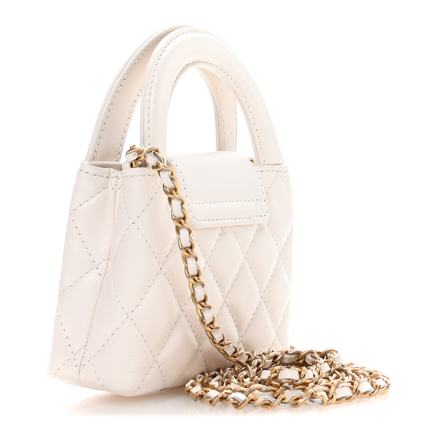 Chanel Shiny Aged Calfskin Quilted Mini Nano Kelly Shopper White 3 of 10
