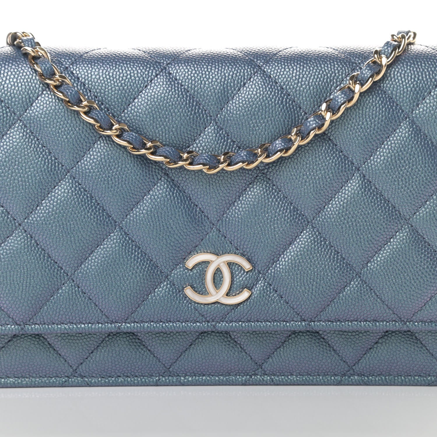 Chanel Iridescent Caviar Quilted Wallet On Chain WOC Dark Blue 9 of 12