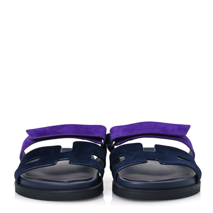 Hermes Suede Goatskin Womens Chypre Sandals 39 Marine Violet Majorette 3 of 10