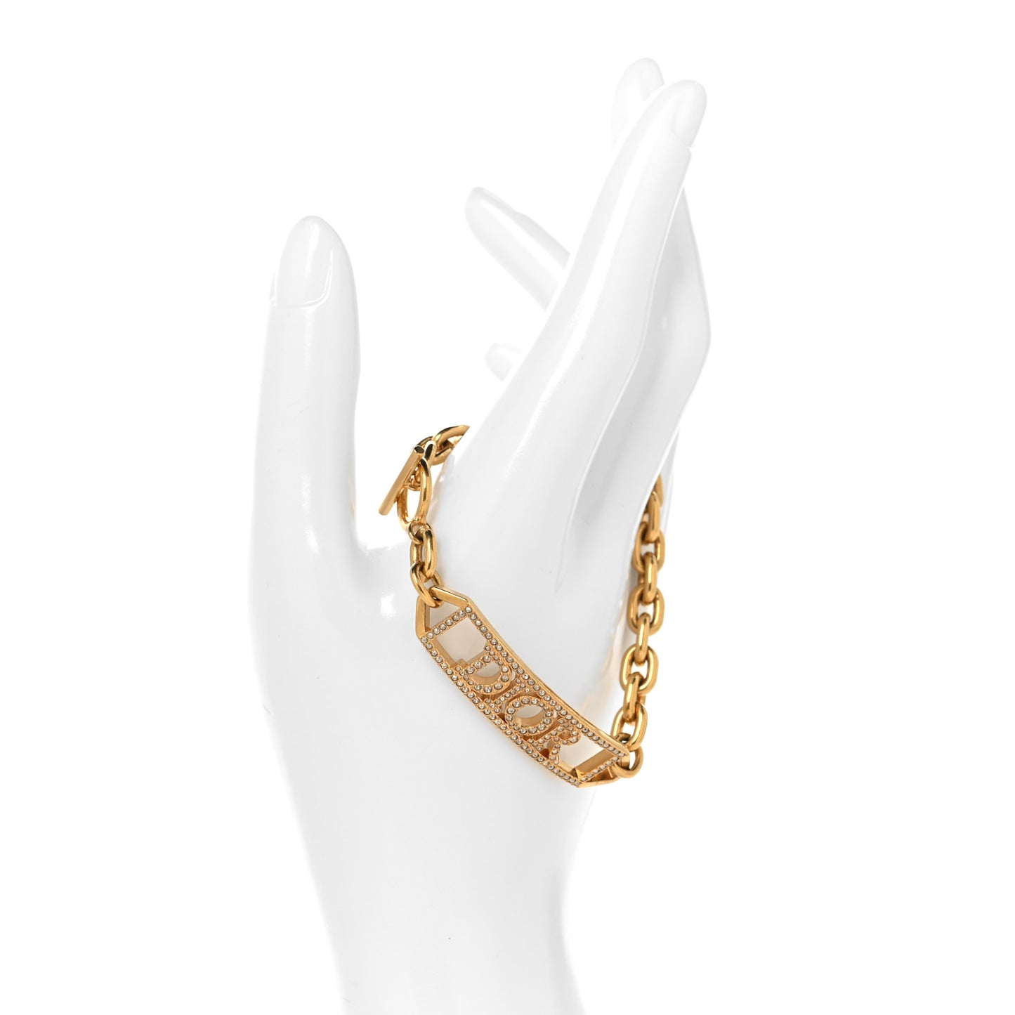 Metal Crystal Logo ID Chain Bracelet Gold