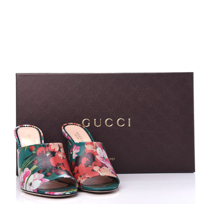 Gucci Calfskin Blooms Print High Heel Slide Sandals 37 Bright Emerald Multicolor 11 of 11