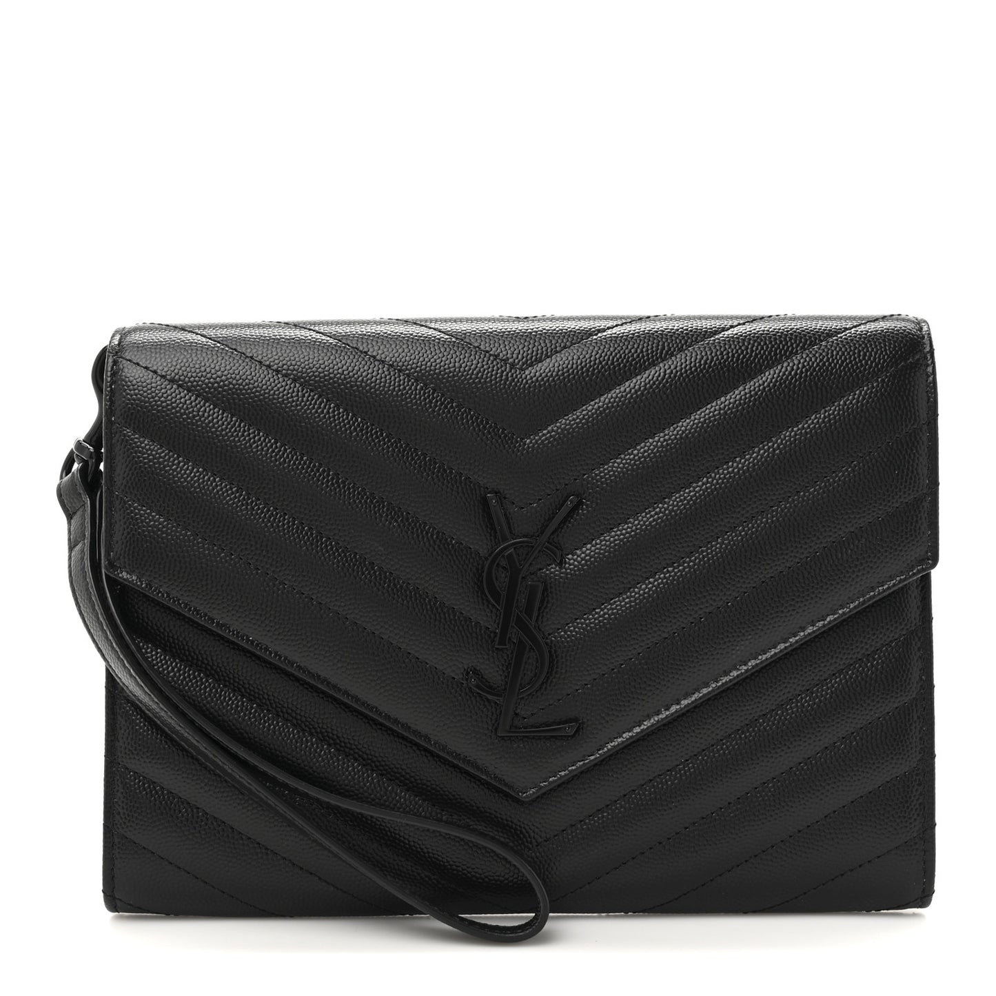 Grain De Poudre Matelasse Chevron Monogram Monochrome Envelope Clutch Black