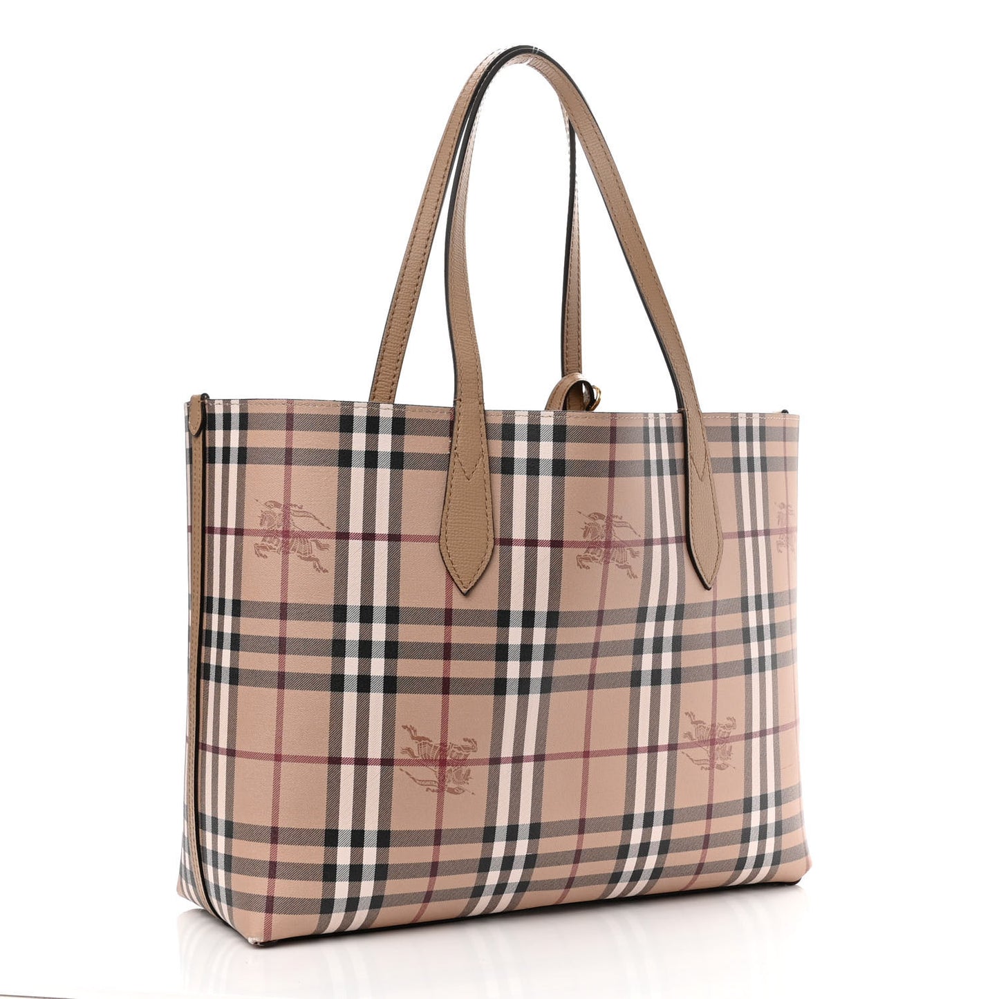 Grainy Calfskin Haymarket Check Medium Reversible Tote Camel
