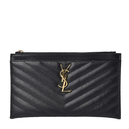 Saint Laurent Grain De Poudre Chevron Monogram Bill Pouch Black 1 of 8