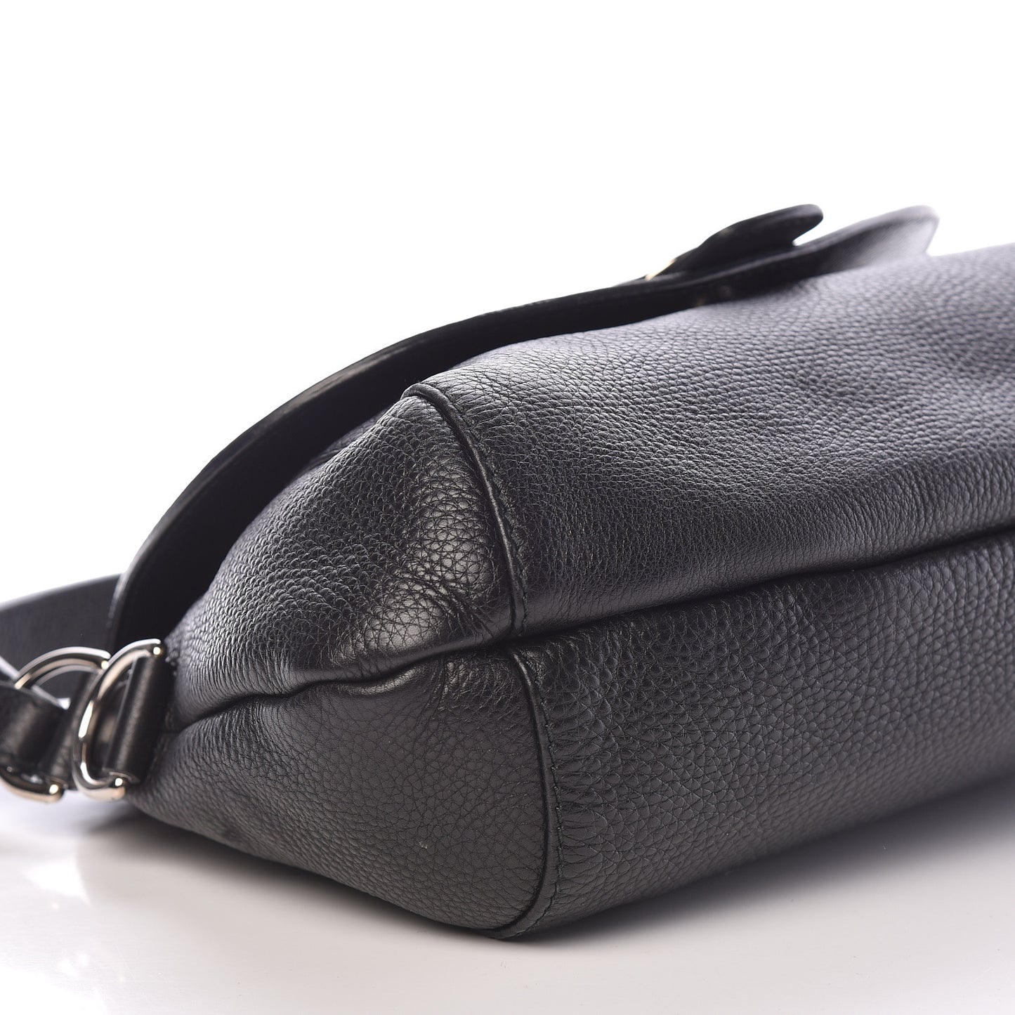 Pebbled Calfskin Medium Techno Horsebit Shoulder Flap Bag Black