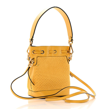 Fendi Crochet Vitello King F is Fendi Logo Woven Mini Mon Tresor Bucket Bag Mimosa Cyber Blue 3 of 12